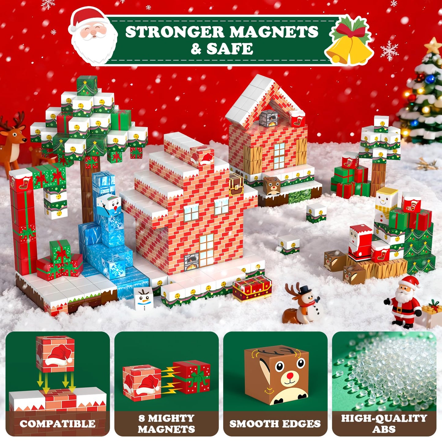 GEVINST 180PCS Magnetic Blocks, Christmas Magnetic Building Blocks Set for Kids Ages 4-8 8-12, STEM Sensory Magnet Cube Tiles for Boys Girls Toddlers 3+, Stocking Stuffers Christmas Toys Gifts