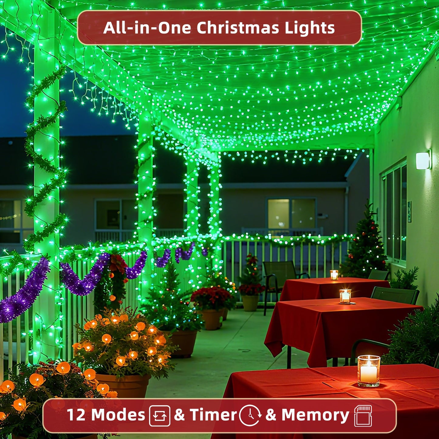 YHBJKCZ 240FT Christmas Lights Outdoor, 750 LED Christmas Tree Decoration Lights with 12 Modes & Timer Memory, Dimmable Plug in Waterproof LED Xmas Light for Yard Trees Wedding Party Holiday Green