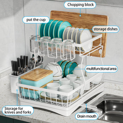 7 code Large Dish Drying Rack for Kitchen Counter, Detachable Large Capacity Dish Drainer Organizer, 2-Tier Dish Racks with Utensil Holder, Black