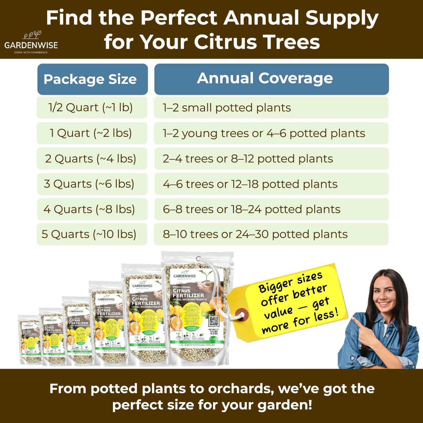 GARDENWISE Professional Citrus Fertilizer + Vital Micronutrients; Perfect Balanced NPK for All Citrus; for Indoor and Outdoor Plants; Orange, Lime, Avocado and Lemon Tree Fertilizer (1/2 Quart)
