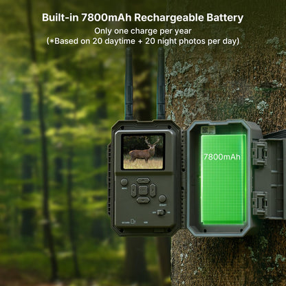 GardePro E8 2.0 Pro WiFi Trail Camera (Non-Cellular), Dual Antennas, Stable Connection, 4K Video, Rechargeable Battery, 64GB SD Card, On-Site App Viewing, No-Glow Night Vision, Motion Detection