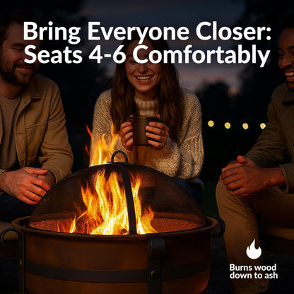 Sunnydaze Cauldron Wood-Burning Outdoor Fire Pit for Patio and Backyard - Round Steel Outside Firepit Bowl with Cover, Removable Ash Pan, Spark Screen, and Poker Tool - Dark Bronze - 29"