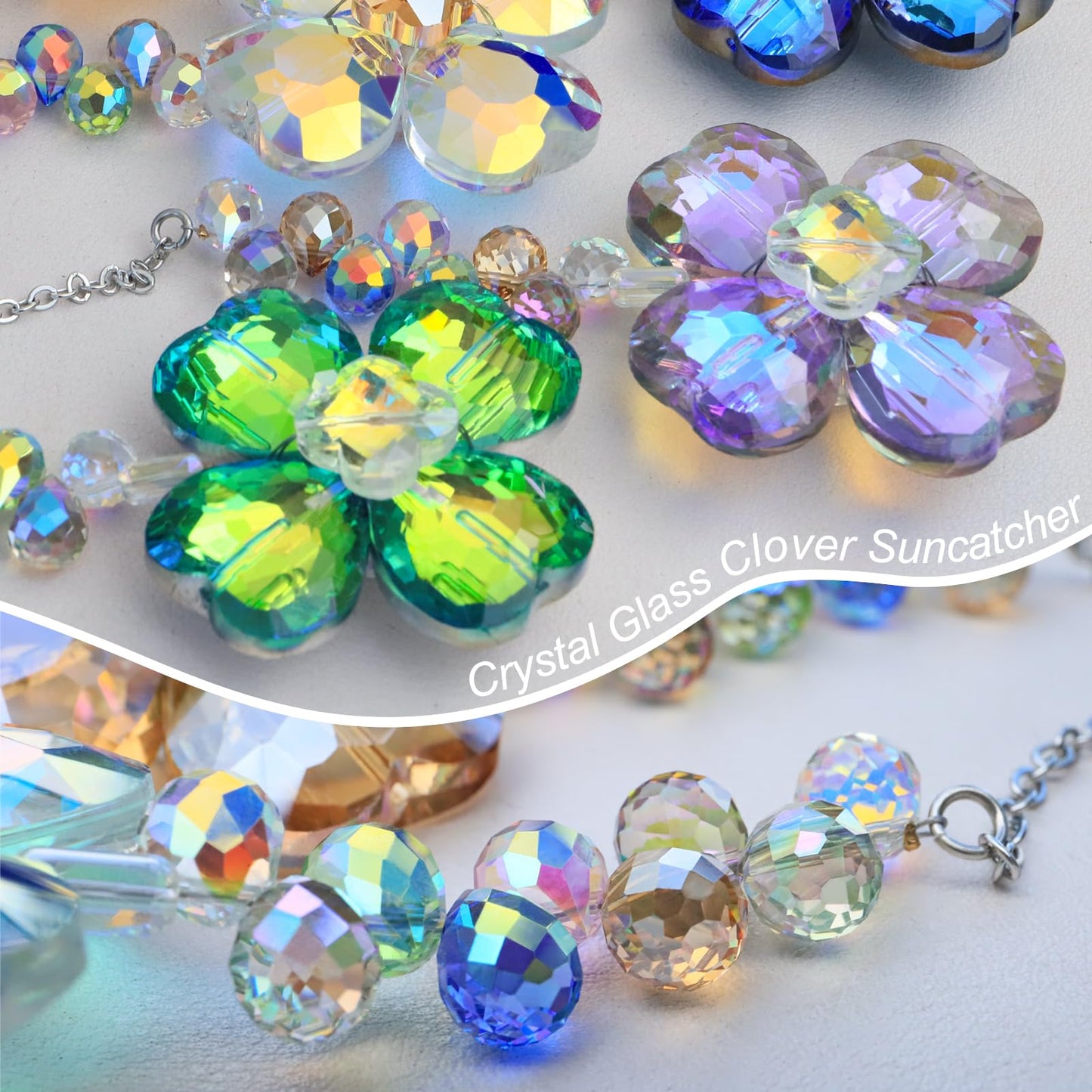 LUMITI 6pcs Crystal Clover Suncatchers Hanging Ornaments, Rainbow Maker Sun Catchers Indoor Window Outdoor Patio Garden Decor Gifts (Clover)