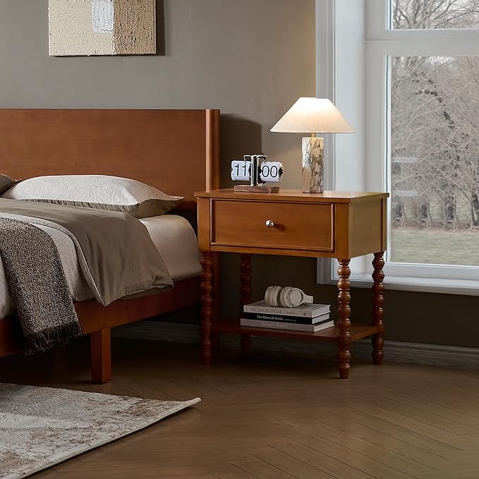 AMERLIFE 24" Wooden Nightstand Set of 2, Vintage Bedside Table