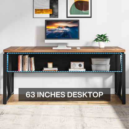 LITTLE TREE 63" L Shaped Executive Computer Desk and Drawer lateral File Cabinet, Dark Brown