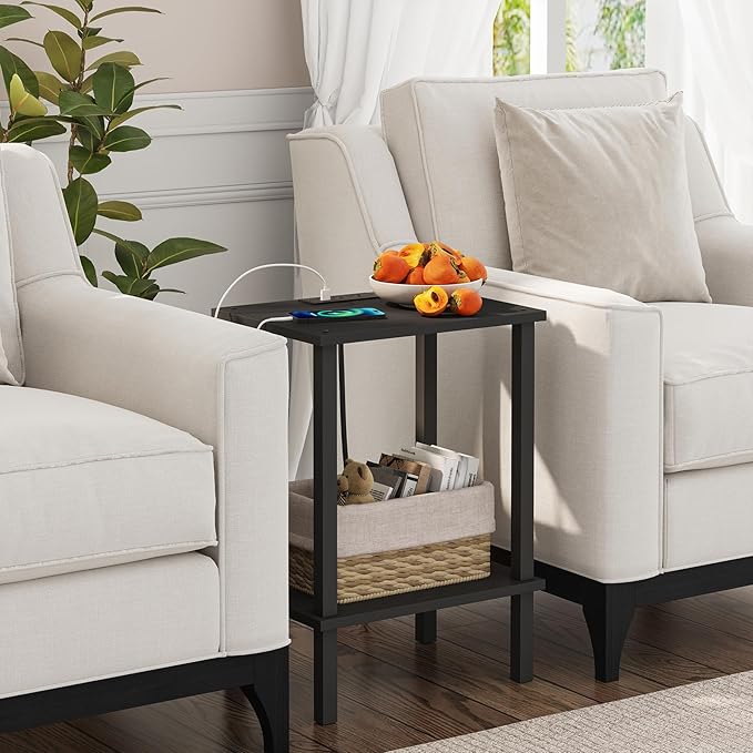 TUTOTAK End Table with Charging Station, Side Table with USB Ports and Outlets
