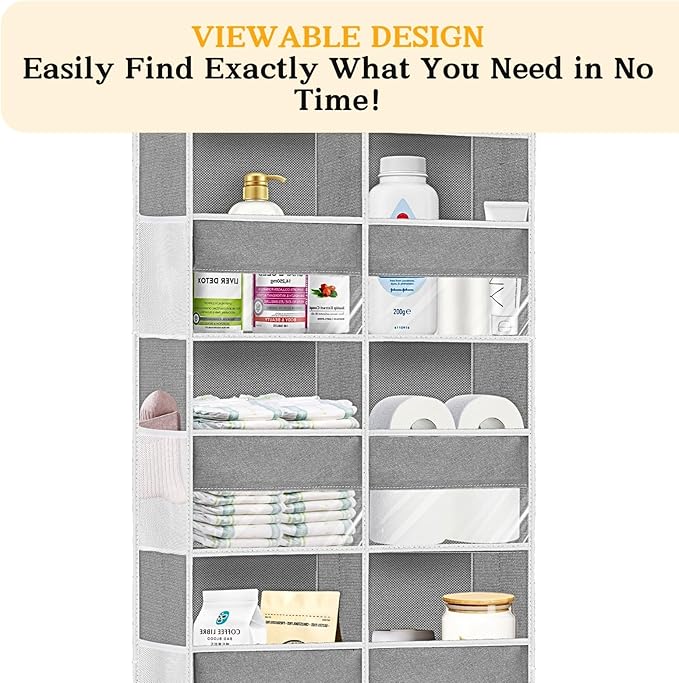 Over The Door Organizer 6 Tiers, Extra Large Behind Door Storage of 12