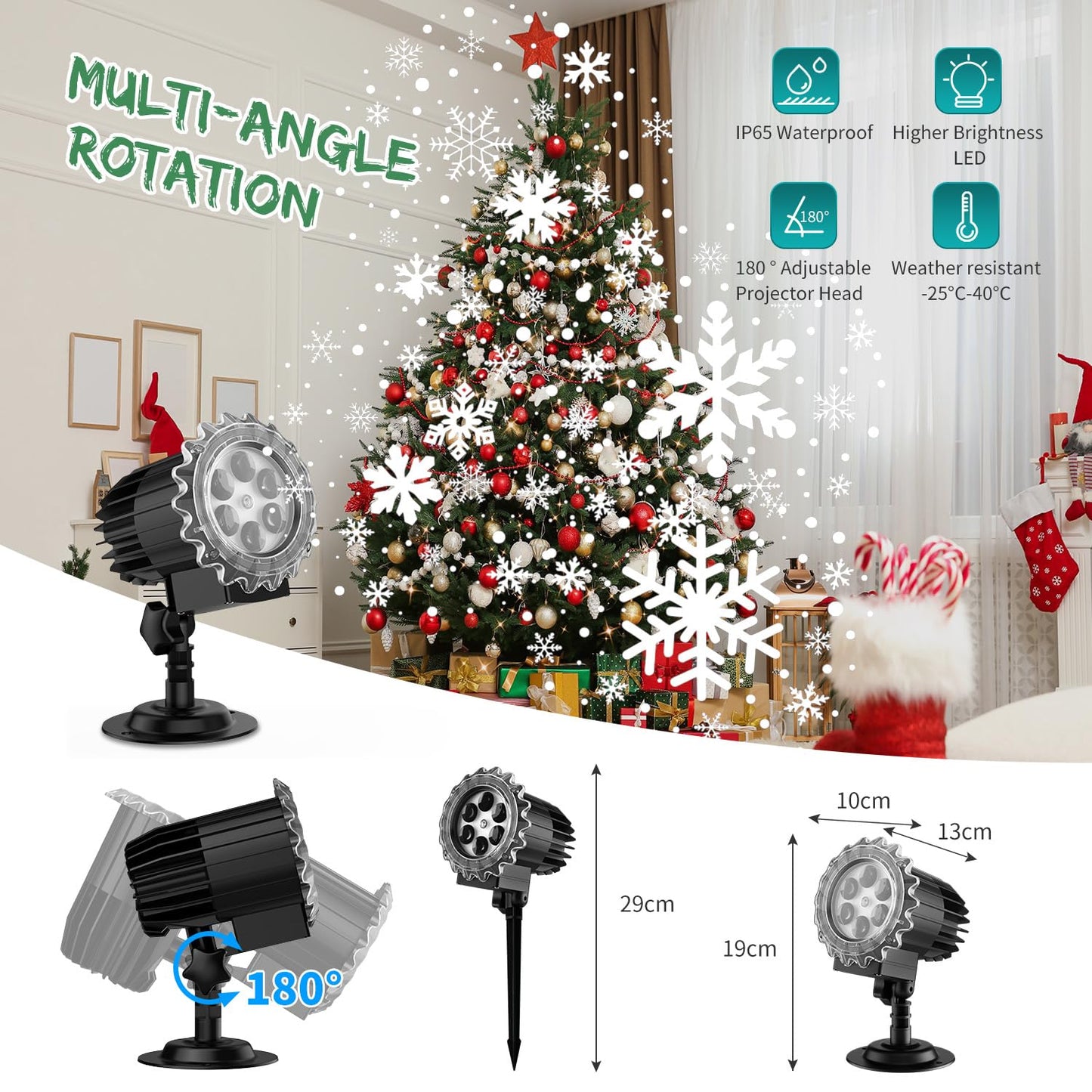 Christmas Snowfall Projector Lights, MILPROX Indoor Outdoor Holiday Snowflake Projector Lights, Clear Rotating Snow Falling Lamp for Halloween Xmas Party Garden Landscape Decoration（Snow Spots）