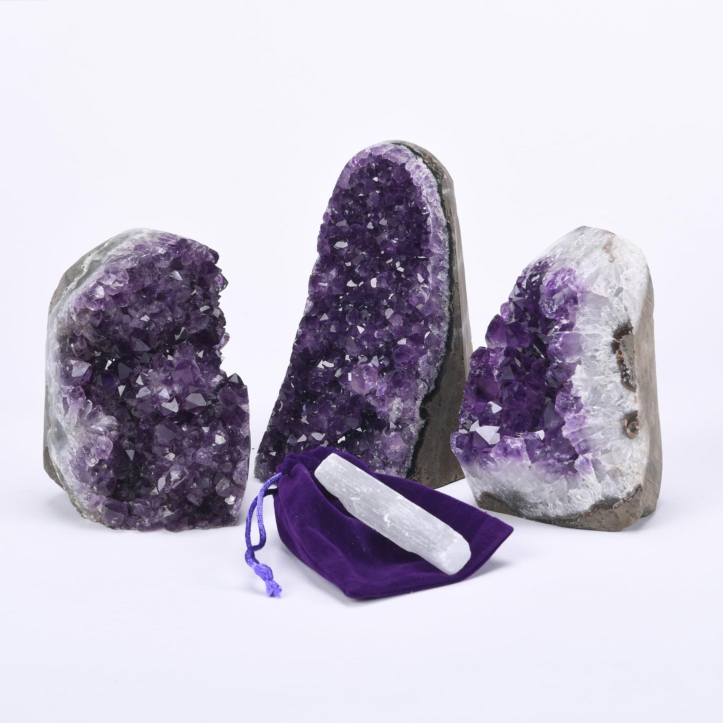 Premium Amethyst Geode Stone Large Crystal Cluster [2 to 2.5 lb.] - Each Piece is Unique & Natural - Real Raw Healing Crystal Rock from Uruguay - Deep Purple Decoration - FREE Selenite Wand