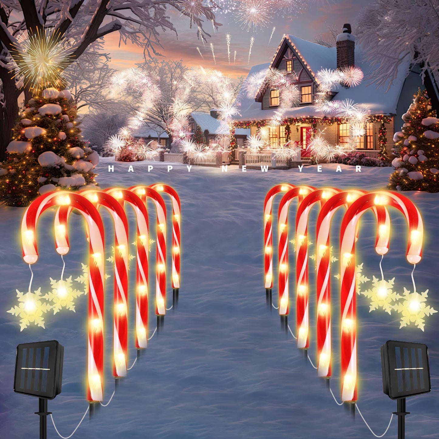 MOUOUSO Solar Christmas Candy Cane Lights, Outdoor Waterproof Pathway Stake Lights with 8 Modes, Solar Lights for Outside Yard Walkway Garden Christmas Decorations