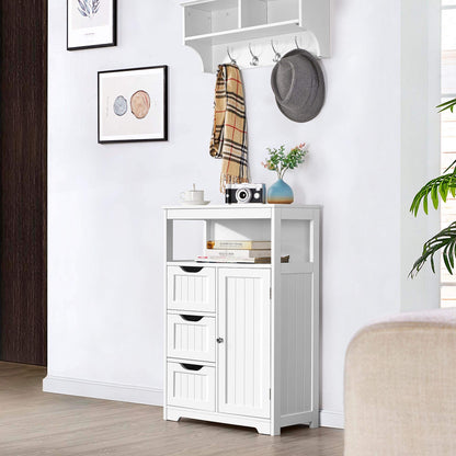 Yaheetech Bathroom Storage Units with Open Storage Shelf Free-standing Floor Cabinets Sideboard with 3 Drawers and 1 Door, Adjustable Shelf for Living Room Kitchen Entryway White