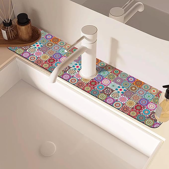 Faucet Draining Mat For Kitchen Sink Mexican Tiles Diatom Mud Absorbent Drain