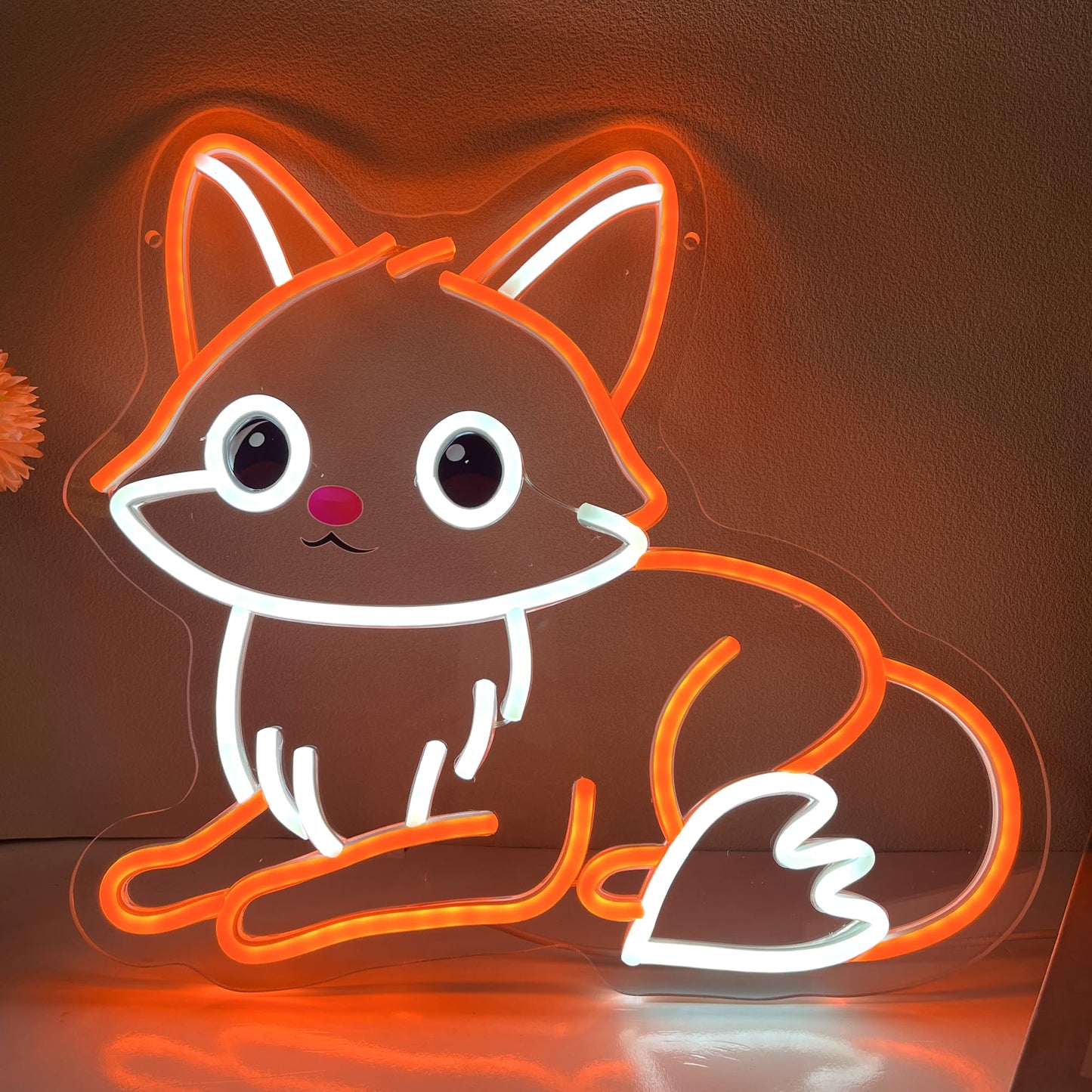 Fox Neon Sign, Cute Dimmable Led Neon Night Lights Up Animal Fox Decor for Bedroom Living Room Man Cave Home Bar Wall Decoration, Birthday Party Christmas for Kids Girls Boys Adults Gifts (Fox)
