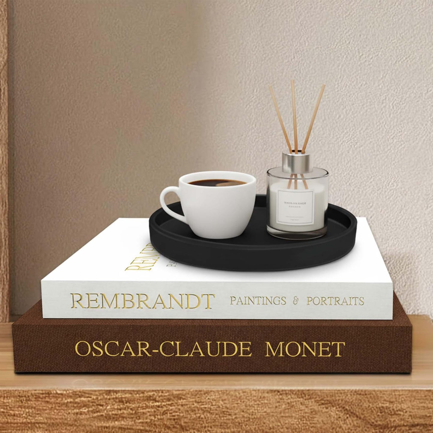 Novalunae Decorative Books for Home Decor, Set of 2 Linen Faux Book Box with Black Tray for Coffee Table & Bookshelf, Aesthetic Fake Books for Shelf & Entryway, Beautiful Modern Home Decoration Book