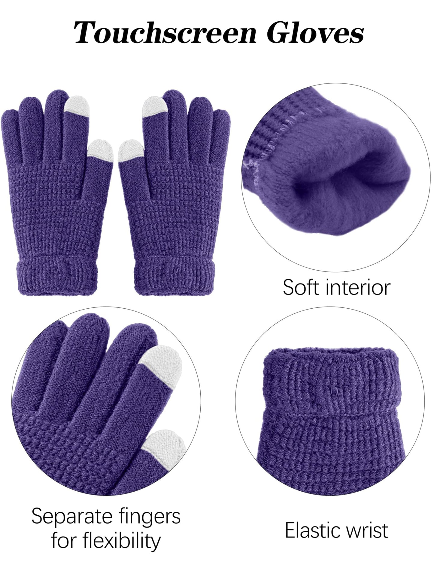 Aneco Winter Warm Knitted Scarf Beanie Hat and Gloves Set Men & Women's Soft Stretch Hat Scarf and Mitten Set