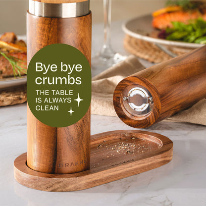 Salt and Pepper Mill Set with Tray - Made from FSC® Acacia Wood - Durable Ceramic Grinder - Plastic-Free
