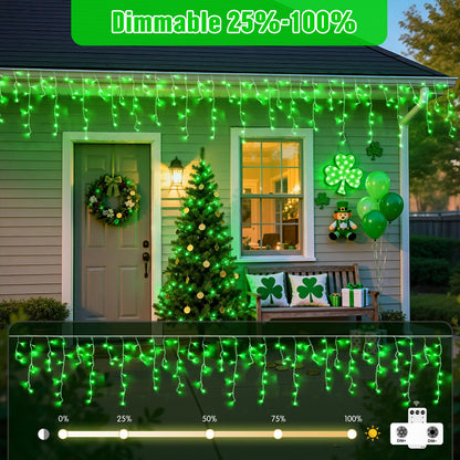 JMEXSUSS 400 LED 38.8F Green Icicle Lights for St Patrick's Day, Green Christmas Lights Indoor Outdoor, String Icicle Light for St Patrick House Fireplace Party Yard Decoration
