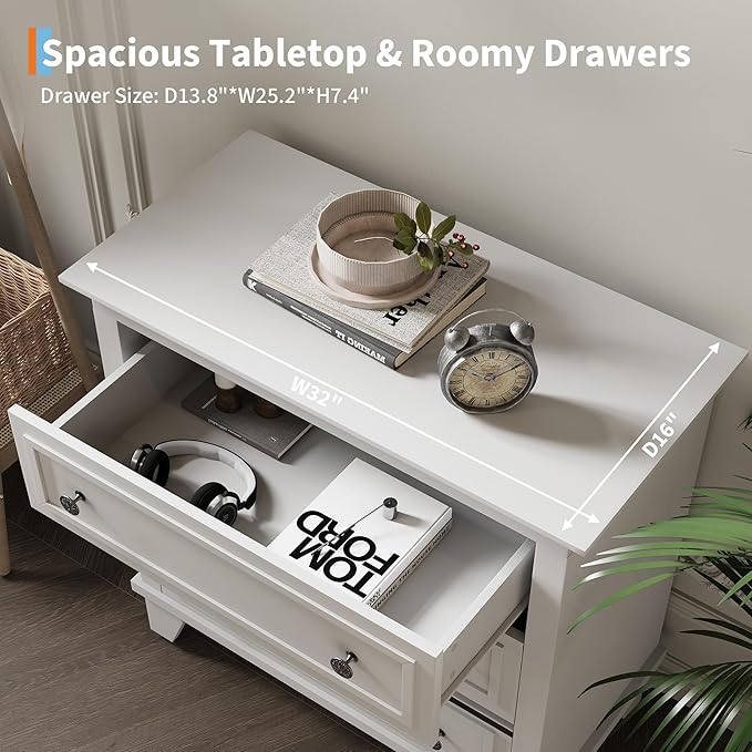 IDEALHOUSE 3 Drawer Dresser, Wooden Storage Chest of Drawers