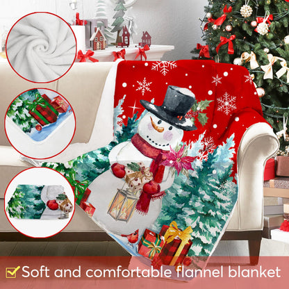Christmas Blanket, Snowman Christmas Throw Blanket, Xmas Decorations for Home, Soft Red Snowman Blankets 50" X 60"