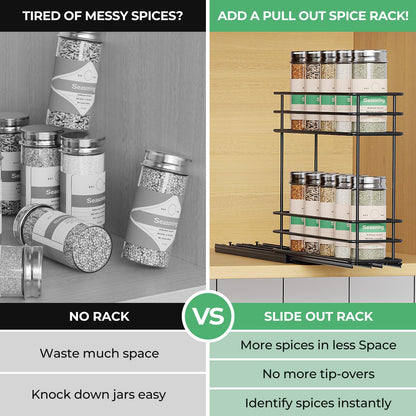 Pull Out Spice Rack Organizer for Cabinet, Slide Out Spice Racks, Easy to Install, 2.1''Wx10.35''Dx8.26''H, 3 Drawers 2 Tiers(Black)