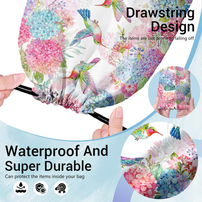 GAIIIIYOU Hummingbird Gymnastics Grip Bag Hydrangea Waterproof String Bag for Gym