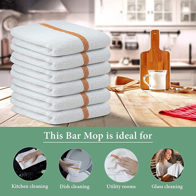 Bar Mop Gold Stripe 10lbs 16x19 Pack of 60 100% Cotton Double Stitched Route