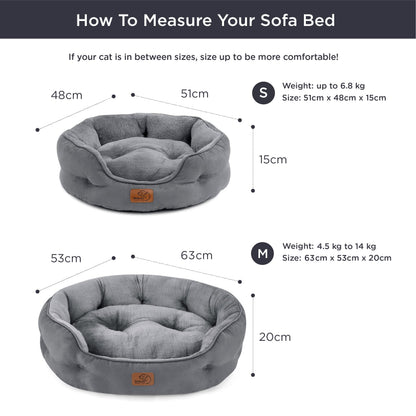 Bedsure Cat Bed for Indoor Cats - 51x48x15cm Round Washable Kitten Bed with Slip-Resistant Bottom and Reversible Cushion, Grey