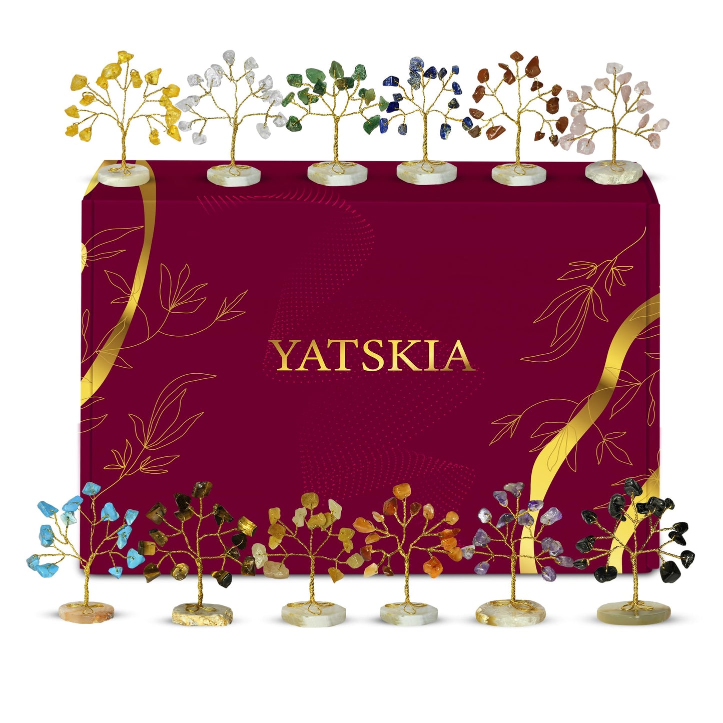 YATSKIA Chakra Crystals Tree, Birthday Gift For Women, Gemstones And Crystals, Natural Crystal Gemstone Tree, Crystal Home Decor, Mom Birthday Gifts, Feng Shui, Reiki Gift (Set Of 12 Slice Base Trees)