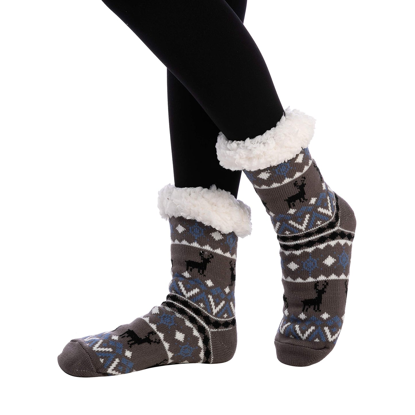 JOYIN 4 PCS Christmas Fuzzy Socks for Men, Soft Crew Socks Deer Patterns for Winter Christmas, Holiday or Birthday Gift