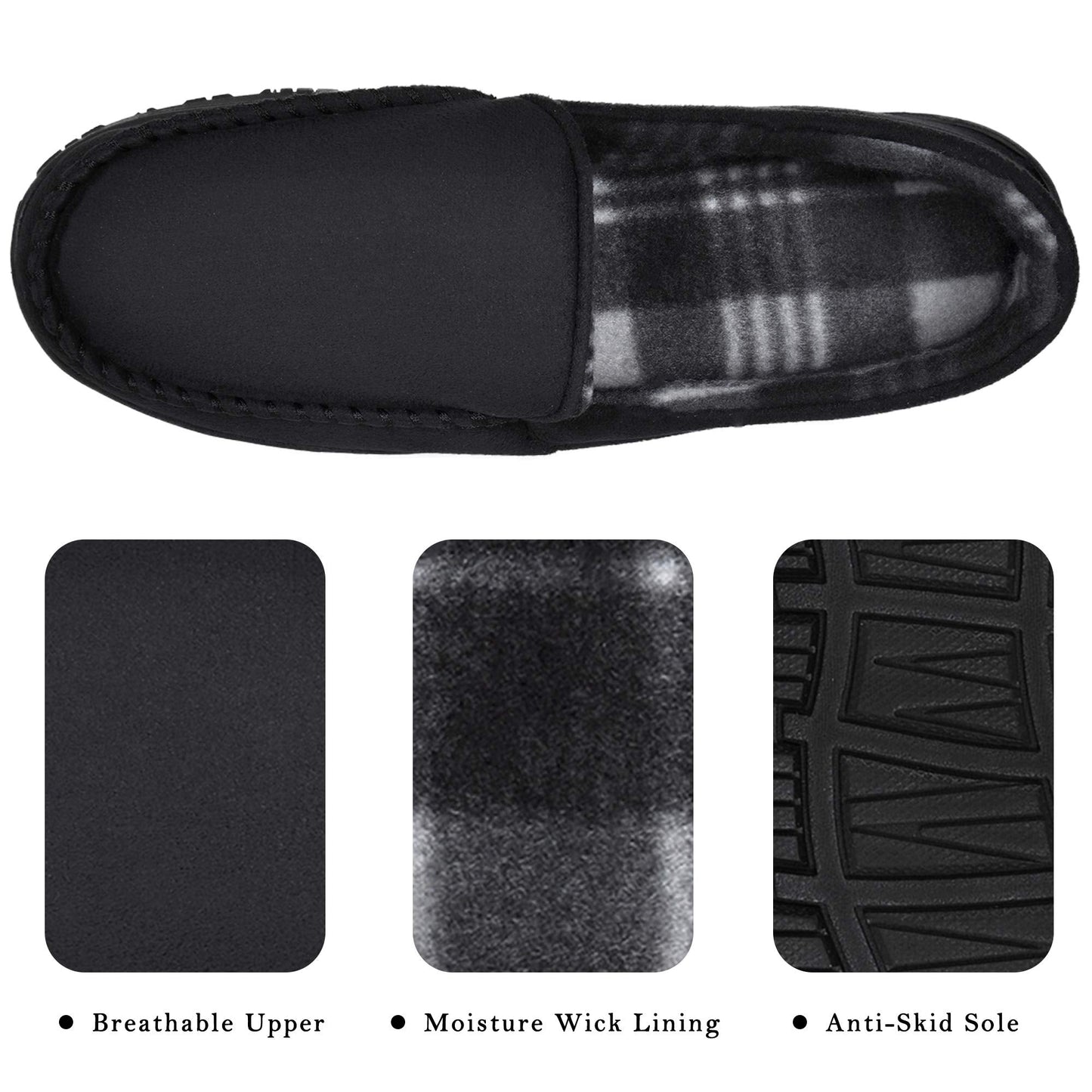 MIXIN Slippers for Men Moccasin House Shoes with Comfortable Memory Foam Size 9 Black