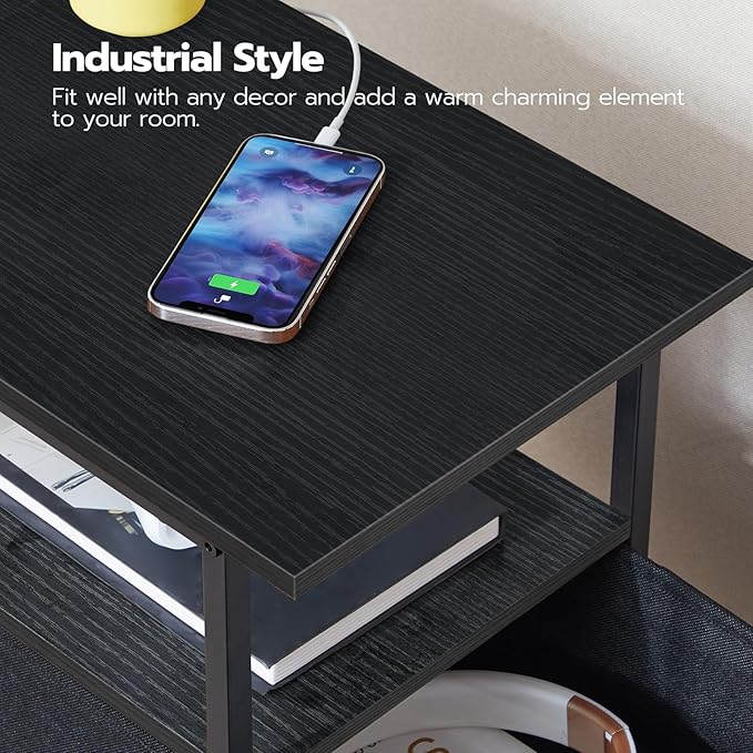 HOOBRO End Table with Charging Station, Narrow Side Table, Nightstand with 2
