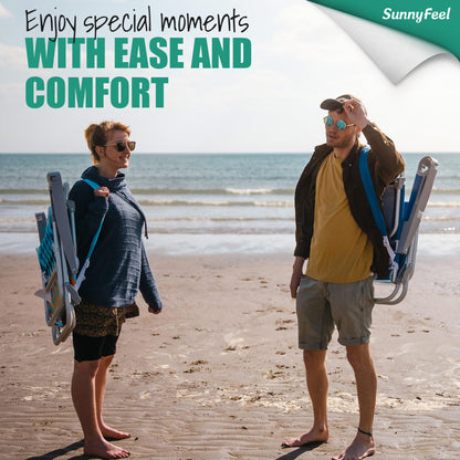 SUNNYFEEL Extra Wide 28" Low Beach Chair 5 Position Lay Flat, XL Oversized Portable Folding Camping Chairs with Cup Holder for Outdoor/Trip, Lightweight Foldable Backpack Beach Chair for Adults