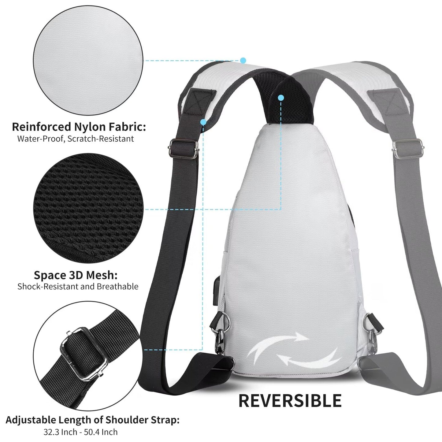 AMJ Crossbody Sling Bag Men Women, Casual Shoulder Backpack, Chest Daypack Satchel for Hiking Travel