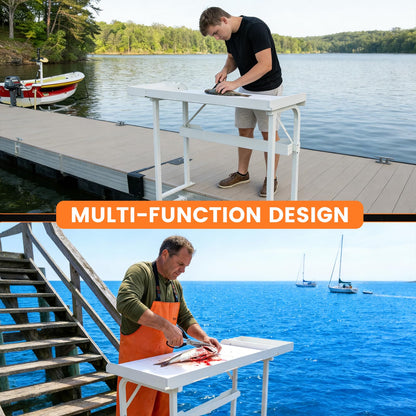 YeeJinHong Heavy-Duty Dock-Mounted Fish Fillet Table, Fish Cleaning Table with HDPE Cutting Board, Measure Mark, Storage Box, Knife Grooves