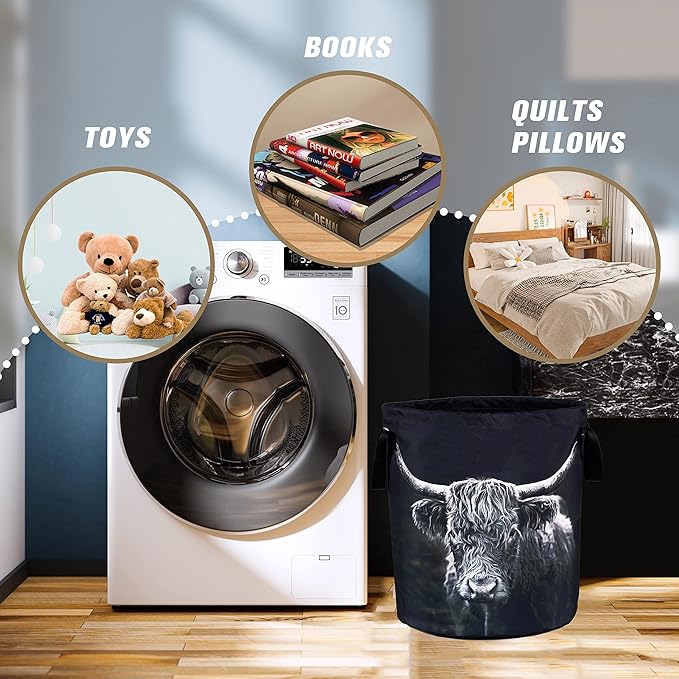Highland Cow Laundry Basket Animal Foldable Oxford Cloth Funny Tote Bag Laundry