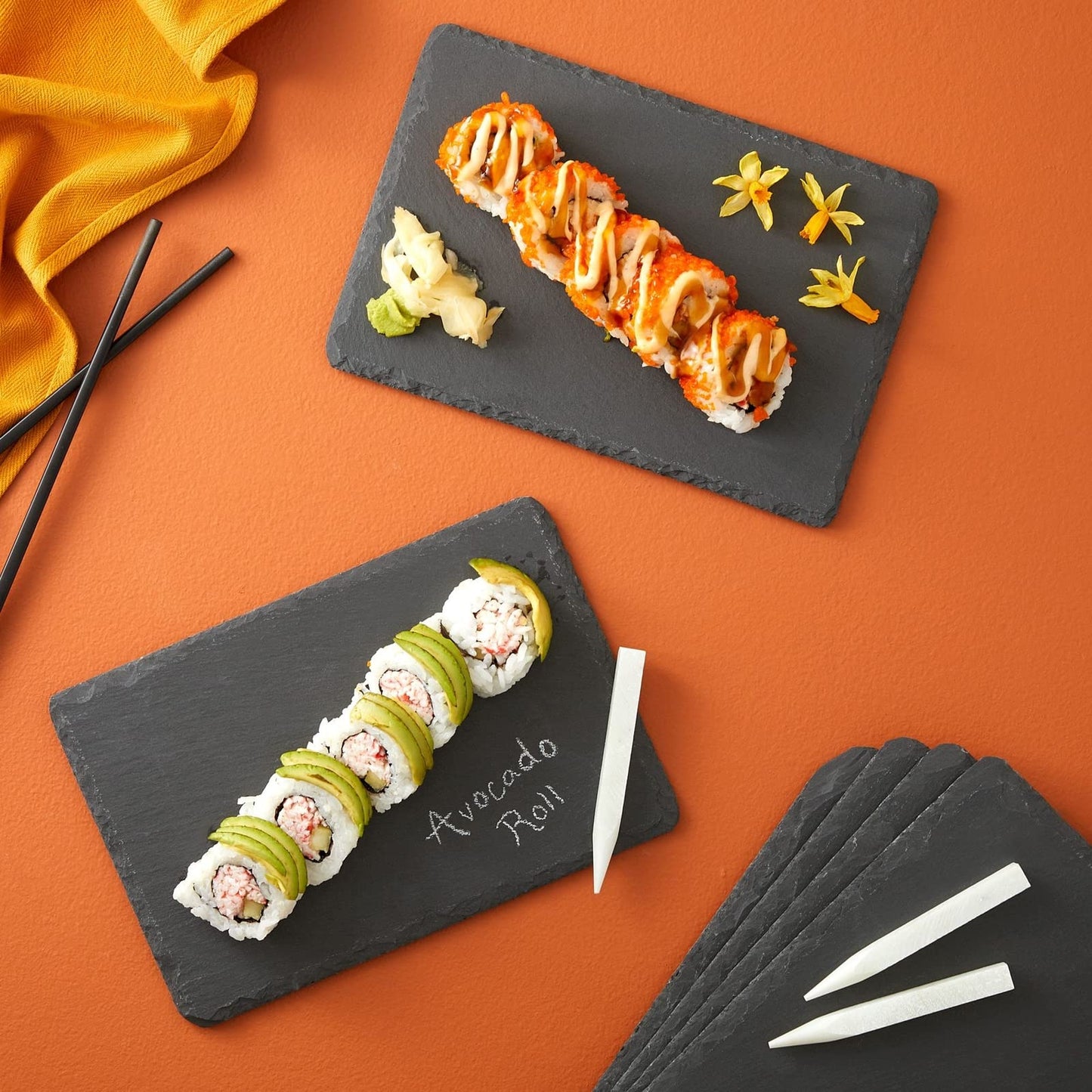 Juvale Mini Charcuterie Boards - 6-Pack, 6 x 8.75 in, Black Slate - Slate Charcuterie Boards & Cheese Platter for Sushi & Appetizers