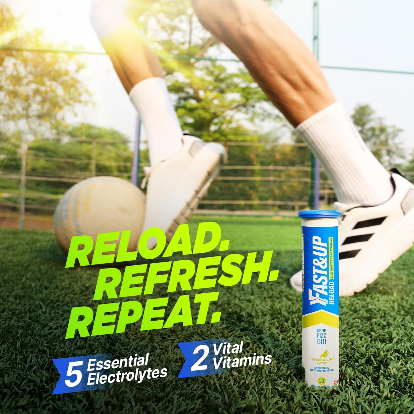 Fast&Up Reload Electrolyte Tablets, 80 Effervescent Tablets, Lemon & Lime Flavour, Rapid Hydration & Energy, with Vitamin C & B12, Vegan