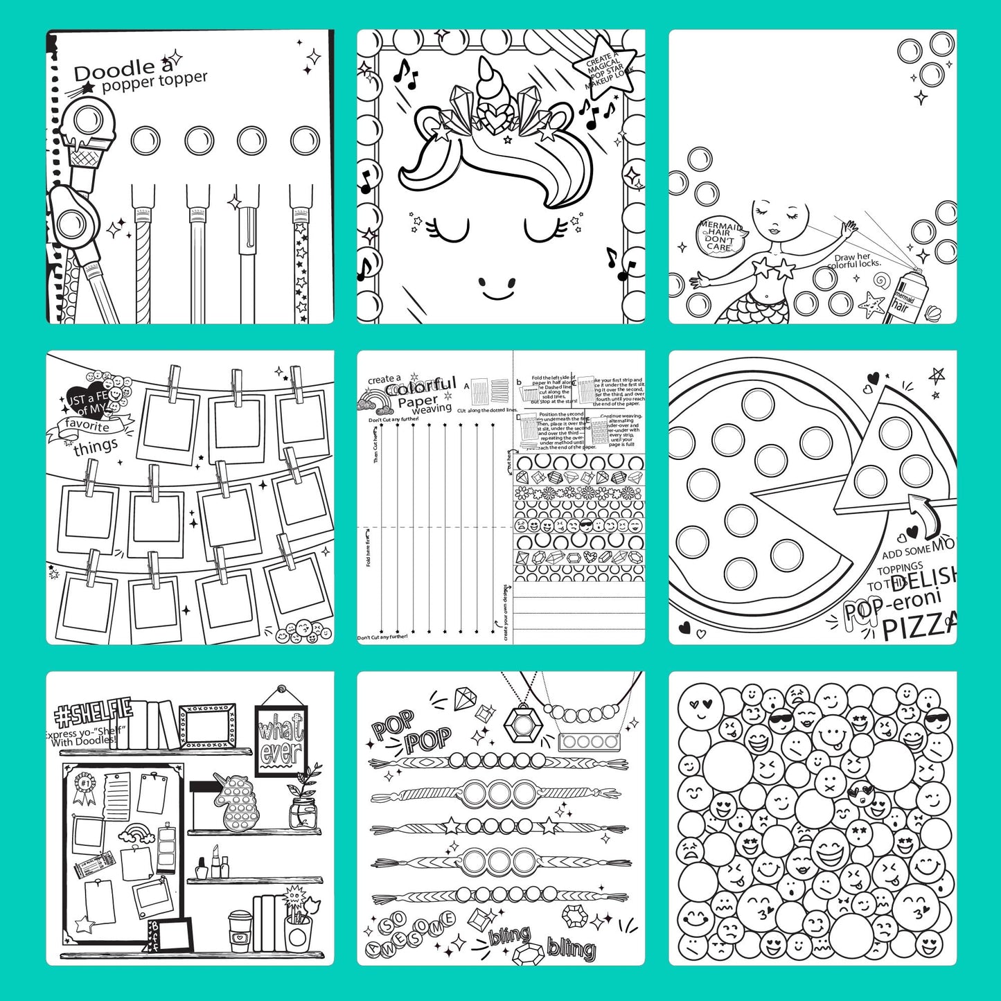 Just My Style Pop & Color Sketchbook, Creative Fidget Sketchbook and Pen Set, Great Weekend Activity, Includes Cute Puffy Stickers & Mindfulness Activity Book for Kids Ages 6, 7, 8, 9