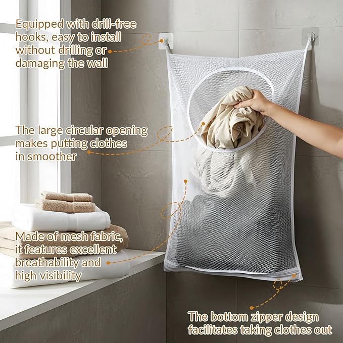 Hanging Laundry Hamper Bag, 30x20 Inch Foldable Wall Hanging Laundry Bag