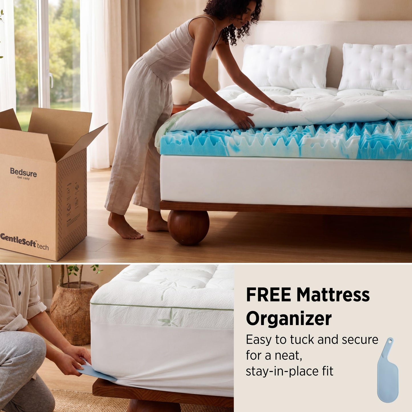 Bedsure 2-in-1 Mattress Topper, 5 Inch Memory Foam Mattress Topper Twin XL, 3 Inch Memory Foam + 2 Inch Viscose Made from Bamboo Mattress Topper Pad, Flippable Memory Foam with Dual Comfort, White