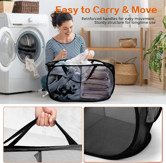 Foldable Laundry Baskets, Collapsible Mesh Laundry Hamper, Durable Pop Up
