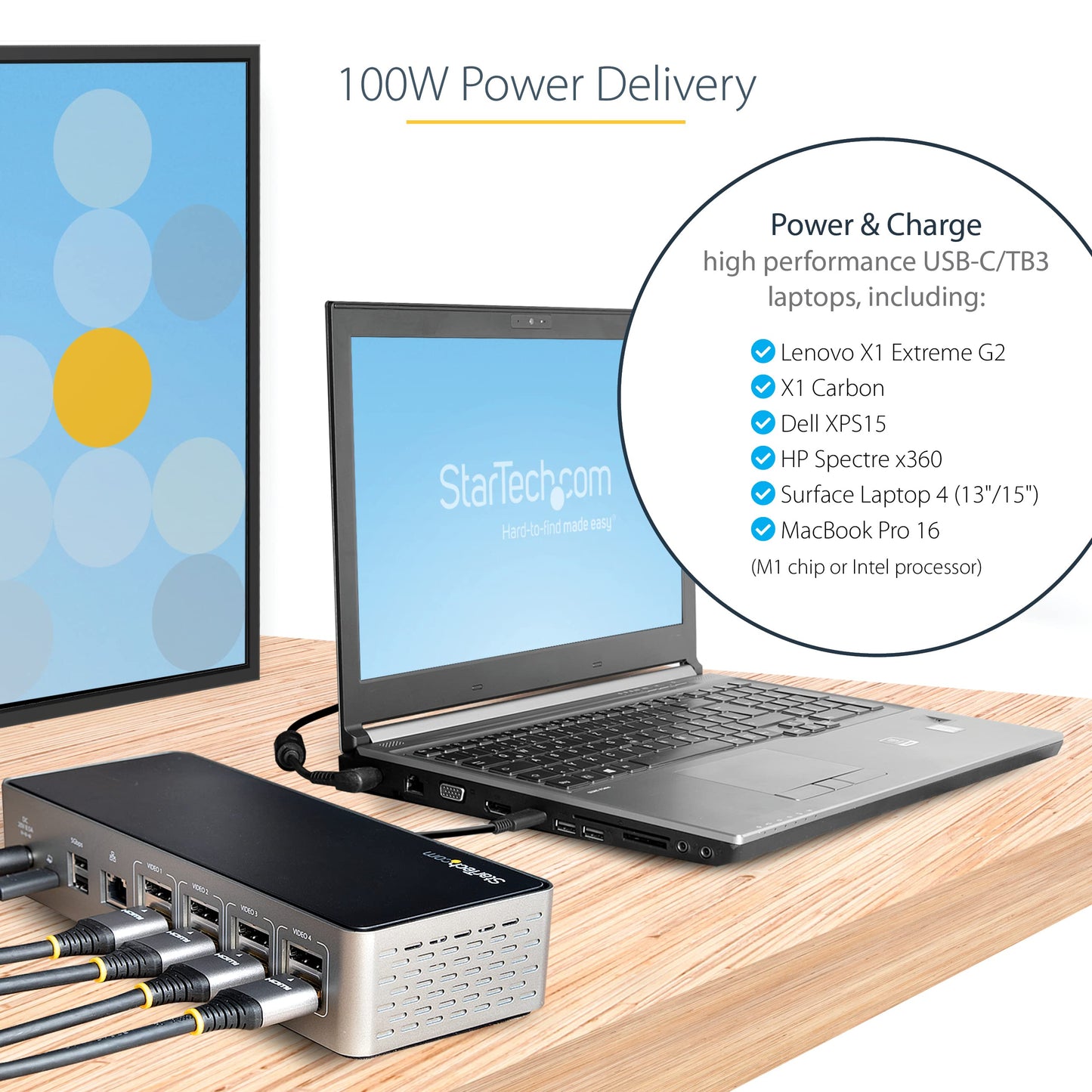 StarTech.com USB-C Quad Monitor Docking Station for MacBook Pro/Air M1 M2 M3 M4 & Windows, Universal 4K 60Hz HDMI DP Dock, Thunderbolt Compatible, 100W Laptop Charging