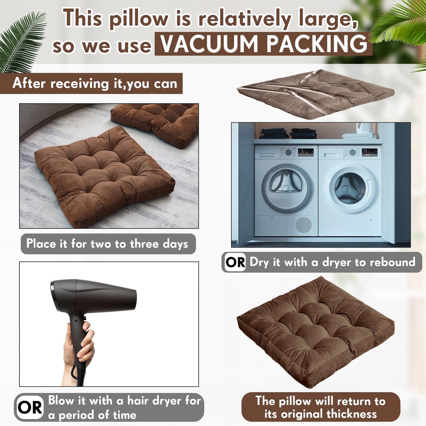 Jerify Floor Pillow Cushions Large Round Square Large Meditation Floor Pillow for Classroom Adult Meditation Picnic Party Seating Learning Daycare School(Square,Brown,4 Pcs)