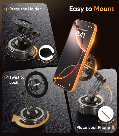 CRUIHOG Car Phone Holder,3-AXIS Telescopic Arm Magnetic Phone Mount, 360° Rotatable & Adjustable & Foldable Vacuum Suction Phone Stand,Phone Holders for Your Car/Dashboard/Windshield/Gym/Mirror