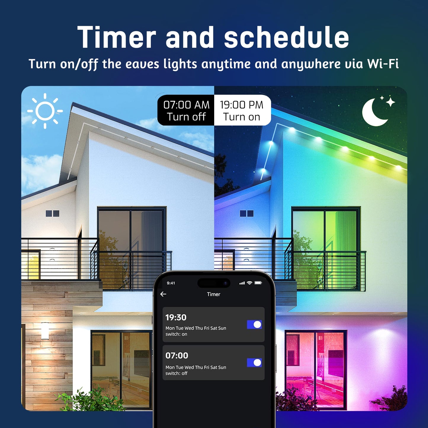 Qeeanmo Permanent Outdoor Lights 100FT RGB+IC Smart String Lights for House, App & Remote Control, Waterproof IP67 LED Eaves Lights, Music Sync, 212 Scene Modes, Outdoor Christmas Patio Roof Decor