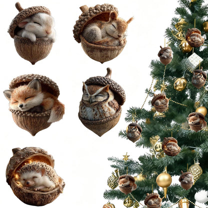 Christmas Tree Decoration,5Pcs Cute Animals Christmas Tree Acrylic Pendant, Fun Pinecone Xmas Hat Xmas Tree Accessories Christmas Pendants Hanging,Owl Rabbit Fox Christmas Ornament