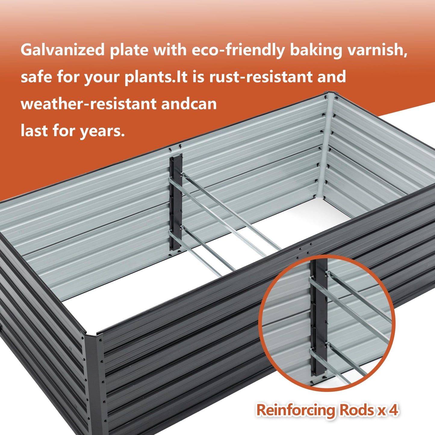 GFDGFD 6x3x2 FT Metal Raised Garden Bed, Large Galvanized Steel Planter Box with Reinforcing Rods, Rustproof Outdoor Raised Beds for Vegetables, Herbs, Flowers, and Succulents, Easy Assembly
