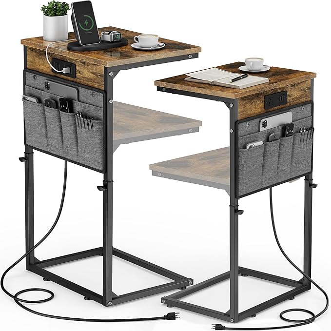 Vagusicc C-Shaped End Table Set of 2, Adjustable Height Side Table