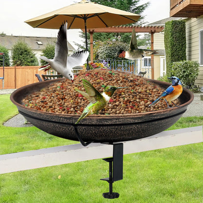 OUISJYER Deck Mounted Bird Bath, Easy to Clean12 Detachable Bath Bowl, Metal Birdbath for Outside with Sturdy Adjustable Clamp for Railing Balcony Fence Outdoor Decor 0.7 Gallon
