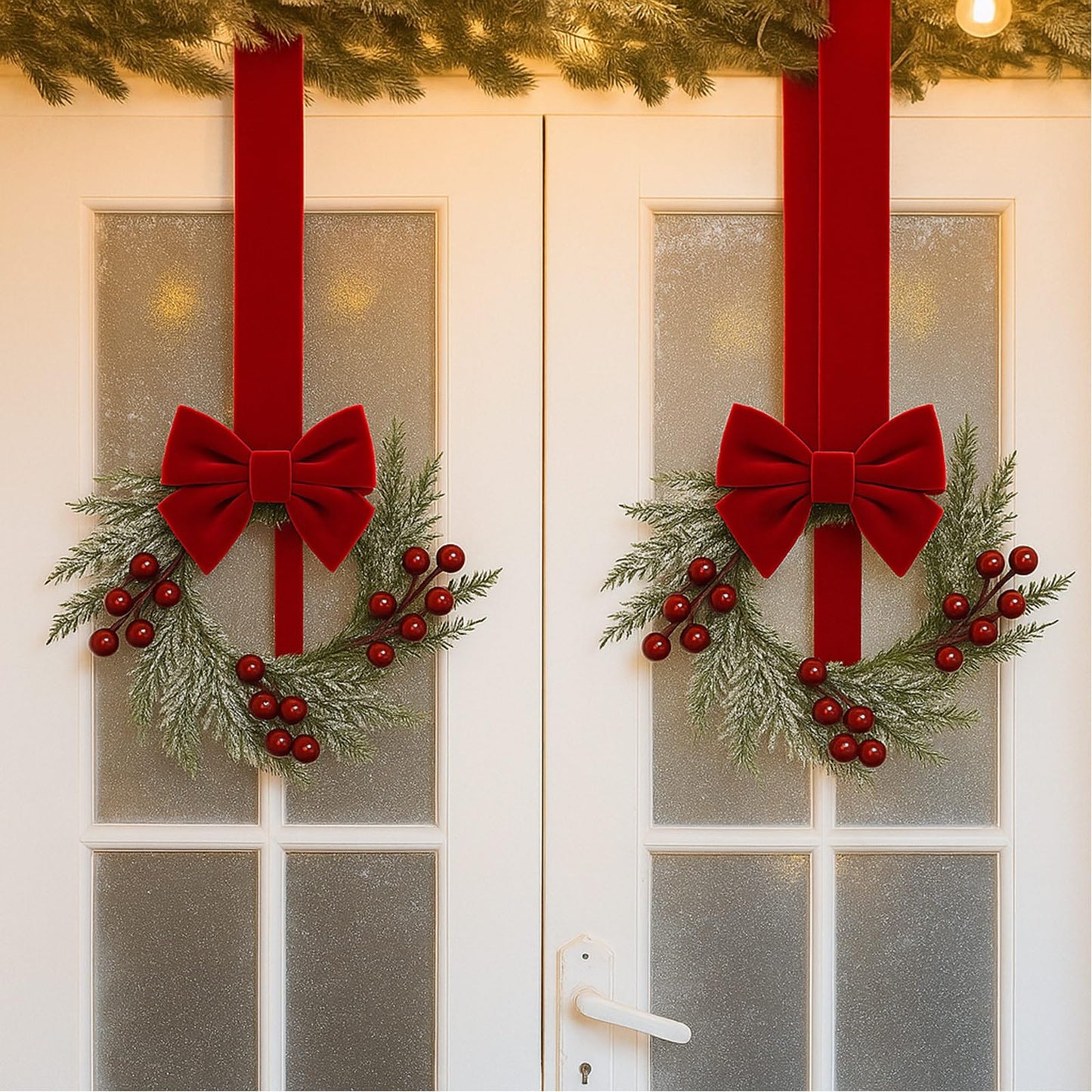 6 Pieces 8" Mini Christmas Wreaths - Small for Kitchen Cabinet/Window/Front Door, Artificial Red Berries & Pinecones, Christmas Candle Rings, Table/Farmhouse Decoration (No Ribbon)